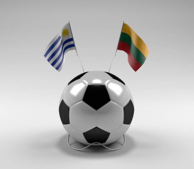 Uruguay - Litvanya Futbol Bayrakları, Beyaz Arkaplan - 3D Render