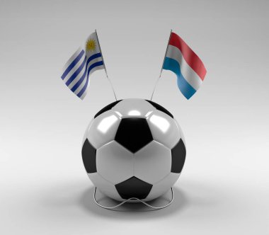Uruguay - Lüksemburg Futbol Bayrakları, Beyaz Arkaplan - 3D Render