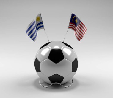 Uruguay - Malezya Futbol Bayrakları, Beyaz Arkaplan - 3D Render