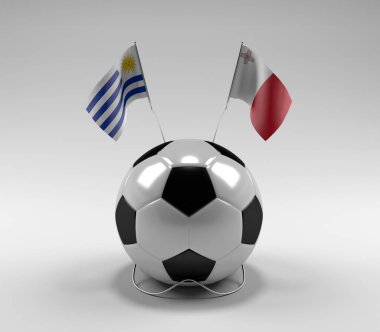 Uruguay - Malta Futbol Bayrakları, Beyaz Arkaplan - 3D Render