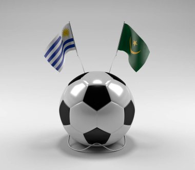 Uruguay - Moritanya Futbol Bayrakları, Beyaz Arkaplan - 3D Render