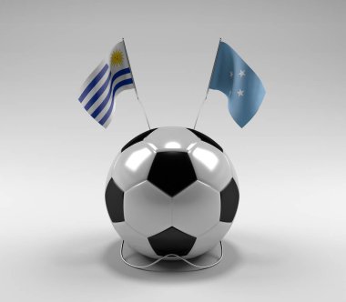 Uruguay - Mikronezya Futbol Bayrakları, Beyaz Arkaplan - 3D Render