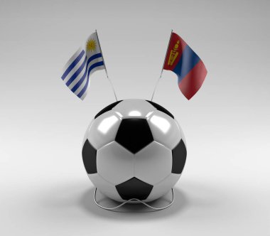 Uruguay - Moğolistan Futbol Bayrakları, Beyaz Arkaplan - 3D Render