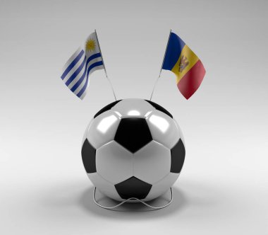 Uruguay - Moldova Futbol Bayrakları, Beyaz Arkaplan - 3D Render