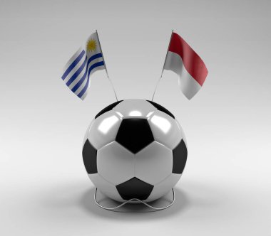 Uruguay - Monako Futbol Bayrakları, Beyaz Arkaplan - 3D Render