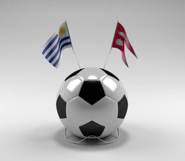 Uruguay - Nepal Futbol Bayrakları, Beyaz Arkaplan - 3D Render