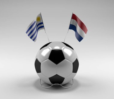 Uruguay - Hollanda Futbol Bayrakları, Beyaz Arkaplan - 3D Render