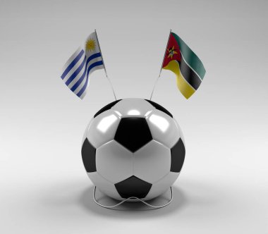 Uruguay - Mozambik Futbol Bayrakları, Beyaz Arkaplan - 3D Render