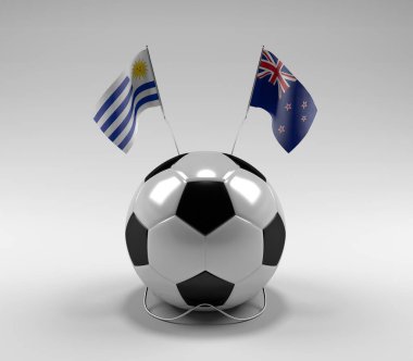 Uruguay - Yeni Zelanda Futbol Bayrakları, Beyaz Arkaplan - 3D Render