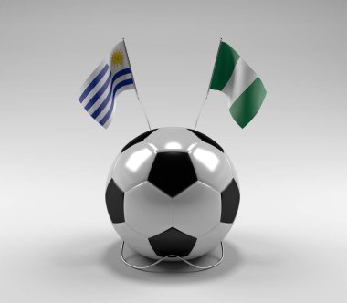 Uruguay - Nijerya Futbol Bayrakları, Beyaz Arkaplan - 3D Render