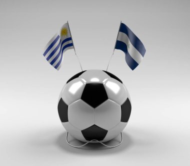 Uruguay - Nikaragua Futbol Bayrakları, Beyaz Arkaplan - 3D Render