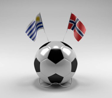 Uruguay - Norveç Futbol Bayrakları, Beyaz Arkaplan - 3D Render