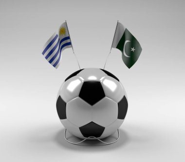 Uruguay - Pakistan Futbol Bayrakları, Beyaz Arkaplan - 3D Render