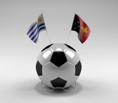 Uruguay - Papua-Yeni-Gine Futbol Bayrakları, Beyaz Arkaplan - 3D Render