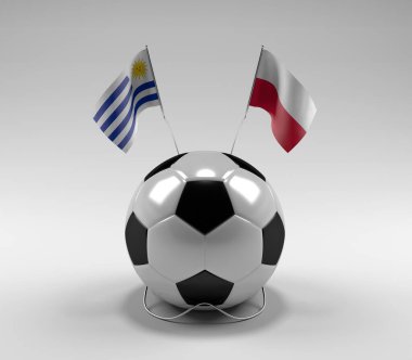 Uruguay - Polonya Futbol Bayrakları, Beyaz Arkaplan - 3D Render