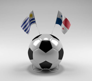 Uruguay - Panama Futbol Bayrakları, Beyaz Arkaplan - 3D Render