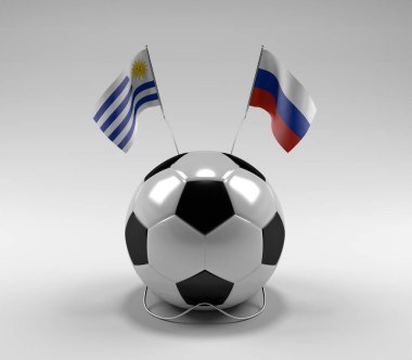 Uruguay - Rusya Futbol Bayrakları, Beyaz Arkaplan - 3D Render