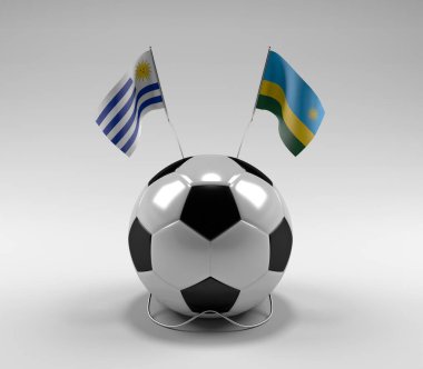 Uruguay - Ruanda Futbol Bayrakları, Beyaz Arkaplan - 3D Render