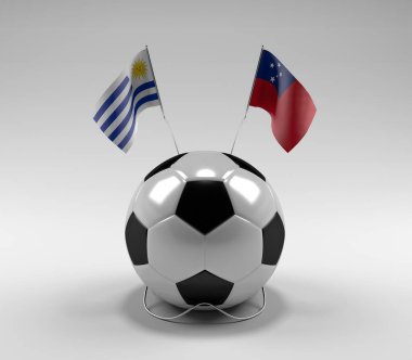 Uruguay - Samoa Futbol Bayrakları, Beyaz Arkaplan - 3D Render