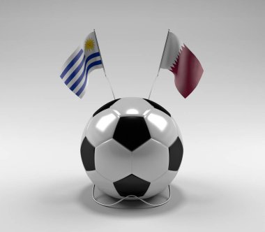 Uruguay - Katar Futbol Bayrakları, Beyaz Arkaplan - 3D Render