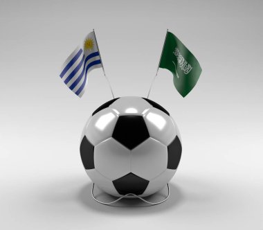 Uruguay - Suudi Arabistan Futbol Bayrakları, Beyaz Arkaplan - 3D Render