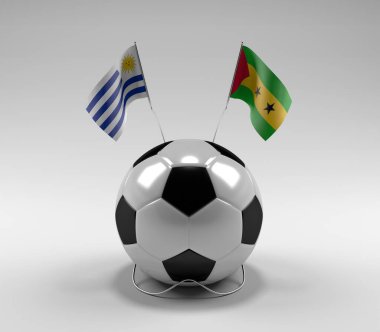 Uruguay - Sao-Tome-Principe Futbol Bayrakları, Beyaz Arkaplan - 3D Render