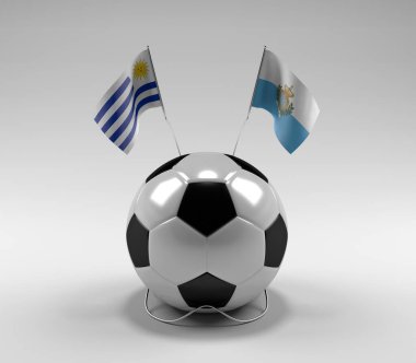 Uruguay - San-Marino Futbol Bayrakları, Beyaz Arkaplan - 3D Render