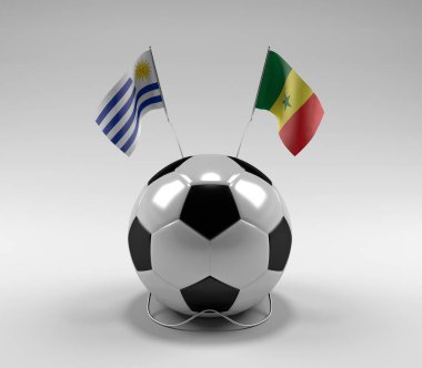 Uruguay - Senegal Futbol Bayrakları, Beyaz Arkaplan - 3D Render