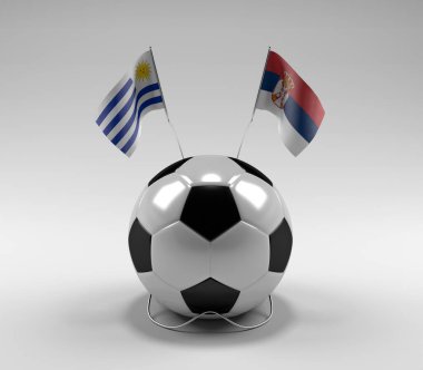 Uruguay - Sırbistan Futbol Bayrakları, Beyaz Arkaplan - 3D Hazırlama