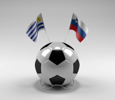 Uruguay - Slovenya Futbol Bayrakları, Beyaz Arkaplan - 3D Render