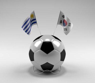 Uruguay - Güney Kore Futbol Bayrakları, Beyaz Arkaplan - 3D Render
