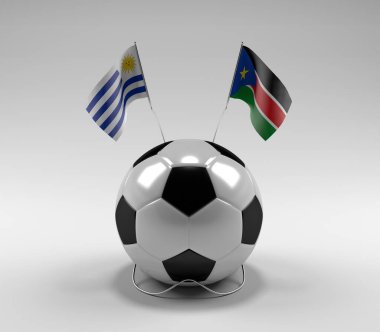 Uruguay - Güney Sudan Futbol Bayrakları, Beyaz Arkaplan - 3D Render