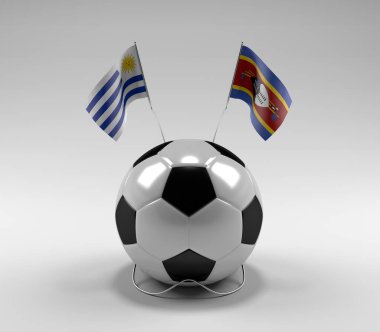 Uruguay - Svaziland Futbol Bayrakları, Beyaz Arkaplan - 3D Render