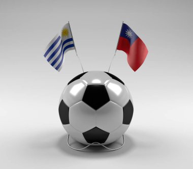 Uruguay - Tayvan Futbol Bayrakları, Beyaz Arkaplan - 3D Render