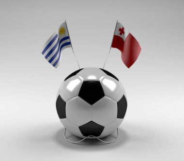 Uruguay - Tonga Futbol Bayrakları, Beyaz Arkaplan - 3D Render