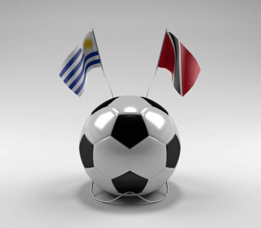 Uruguay - Trinidad ve Tobago Futbol Bayrakları, Beyaz Arkaplan - 3D Render