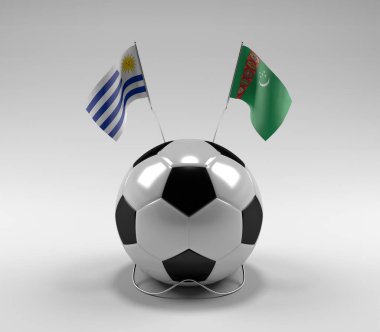 Uruguay - Türkmenistan Futbol Bayrakları, Beyaz Arkaplan - 3D Render