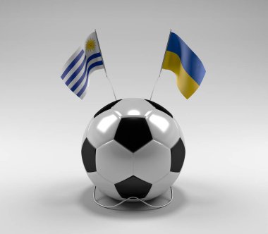 Uruguay - Ukrayna Futbol Bayrakları, Beyaz Arkaplan - 3D Render