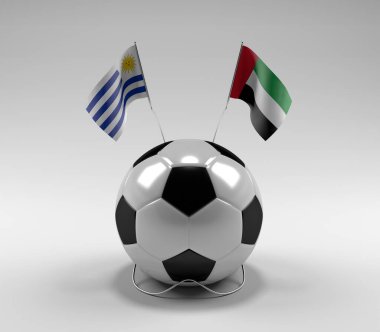 Uruguay - Birleşik Arap-Emirlikleri Futbol Bayrakları, Beyaz Arkaplan - 3D Render