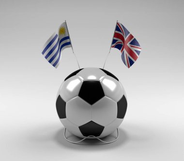 Uruguay - Birleşik Krallık Futbol Bayrakları, Beyaz Arkaplan - 3D Render