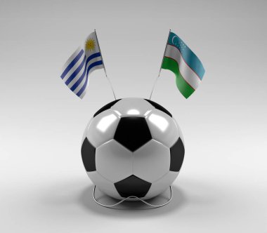 Uruguay - Özbekistan Futbol Bayrakları, Beyaz Arkaplan - 3D Render