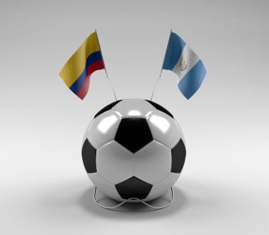 Kolombiya - Guatemala Futbol Bayrakları, Beyaz Arkaplan - 3D Render