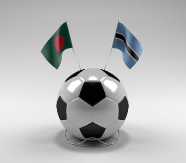 Bangladeş - Botswana Futbol Bayrakları, Beyaz Arkaplan - 3D Render