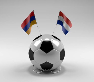 Ermenistan - Paraguay Futbol Bayrakları, Beyaz Arkaplan - 3D Render