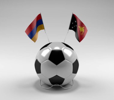 Ermenistan - Papua-Yeni-Gine Futbol Bayrakları, Beyaz Arkaplan - 3D Render