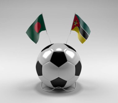 Bangladeş - Mozambik Futbol Bayrakları, Beyaz Arkaplan - 3D Render