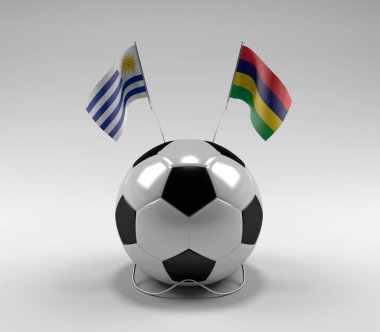 Uruguay - Mauritius Futbol Bayrakları, Beyaz Arkaplan - 3D Render