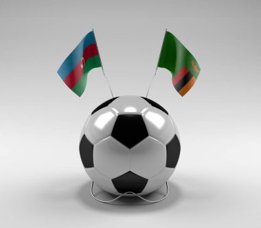 Azerbaycan - Zambiya Futbol Bayrakları, Beyaz Arkaplan - 3D Render