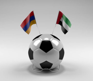 Ermenistan - Birleşik Arap-Emirlikleri Futbol Bayrakları, Beyaz Arkaplan - 3D Render