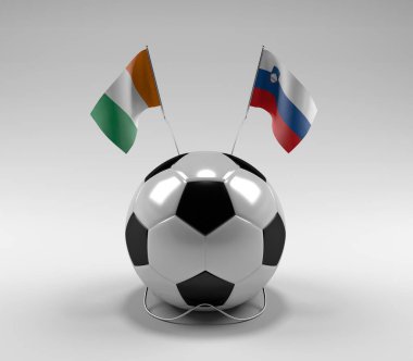 Cote-D-Ivoire - Slovenya Futbol Bayrakları, Beyaz Arkaplan - 3D Render